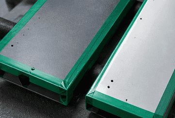 Green polyester tape protecting metal during powder coating