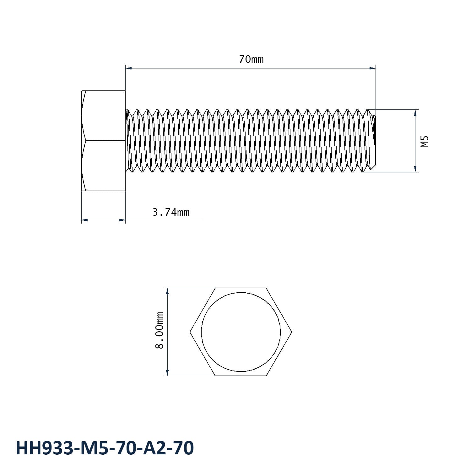 M5x30 Hex Head Cap Screws - A2-70 Stainless Steel Full Thread Bolts (25 Pack) | DIN933 Standard