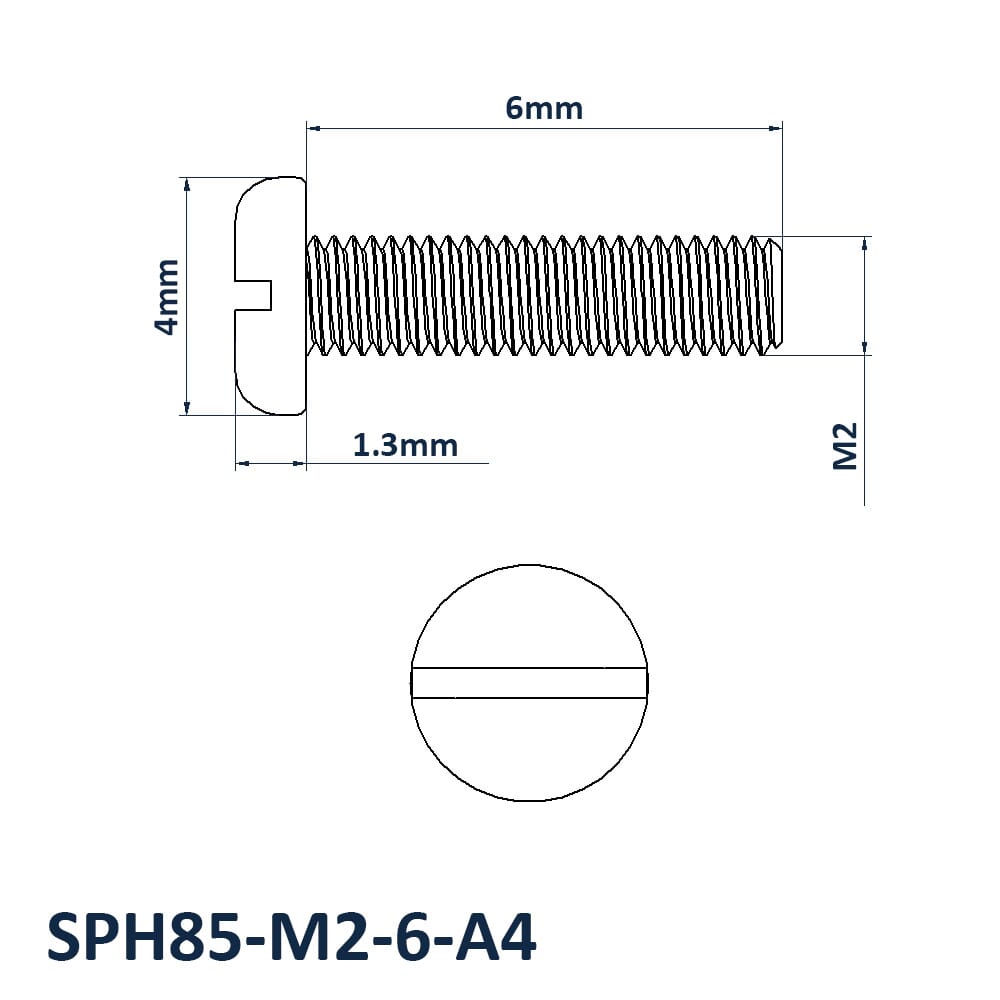 M2 x 6mm Slotted Pan Head Screw DIN 85 A4 Stainless Steel